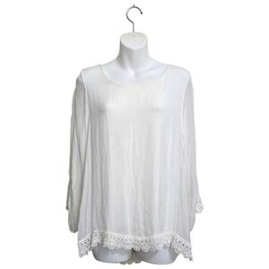 Via Signoria White Italian Silk With Lace Trim Blouse Sz S